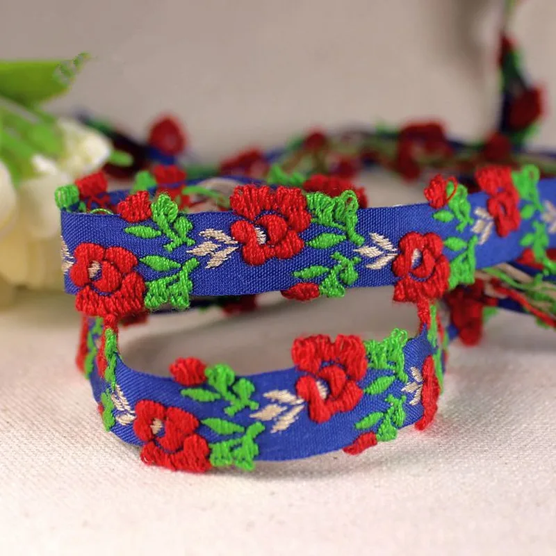 1 метр винтажная Этническая кружевная лента с вышивкой цветок розы жаккардовая