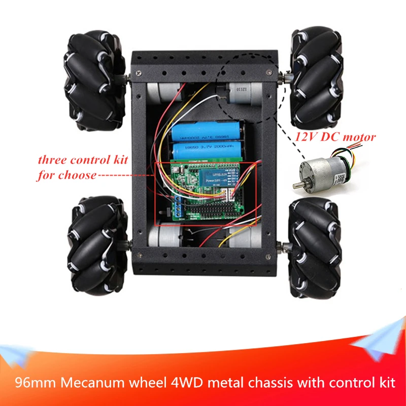 

With Control Kit 96mm Mecanum Wheel 4WD Black Metal Panel Car Chassis DIY Smart Mobile Robot Platform Toys RC Car for Arduino