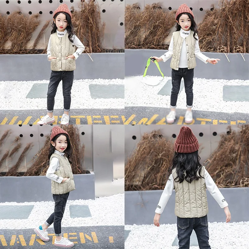 Детский жилет для девочек однотонная Двухсторонняя куртка с принтом зимняя