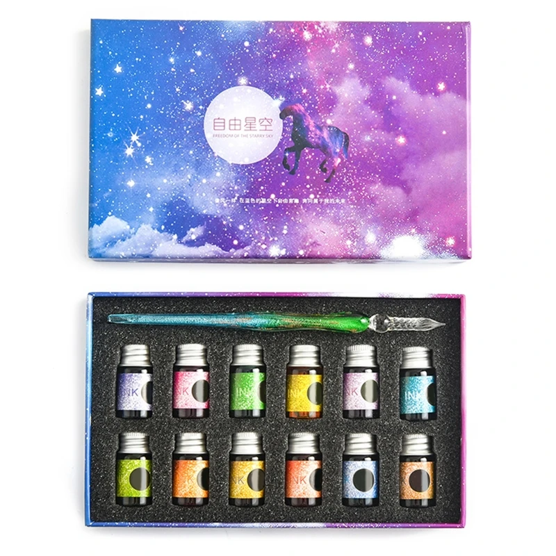 

Crystal Starry Sky Glass Ink Pen Glass Dip Pen For Writing Fountain Pen Set Gift 1XCE