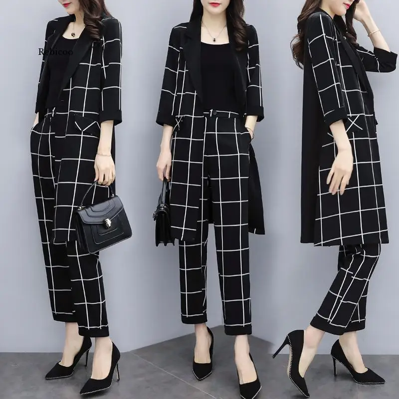Женский клетчатый комплект одежды большого размера из двух предметов модный
