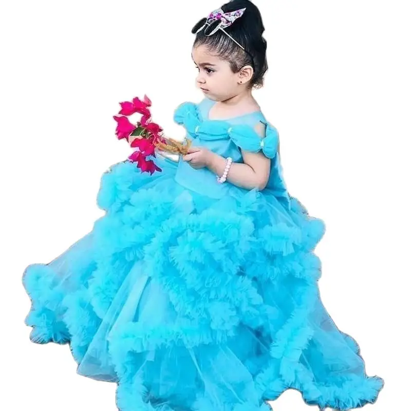 

Tiered Ruffles Flower Girls Dresses Puffy Toddler Girls Adorable Kids Birthday Gowns First Holy Communion Wears For Wedding