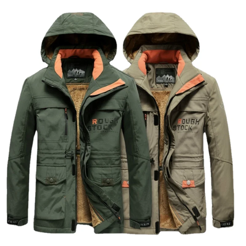 

Зимняя мужская куртка с капюшоном, флисовая ветровка, куртка-бомбер с несколькими карманами, военная тактическая куртка с подкладкой, ветро...