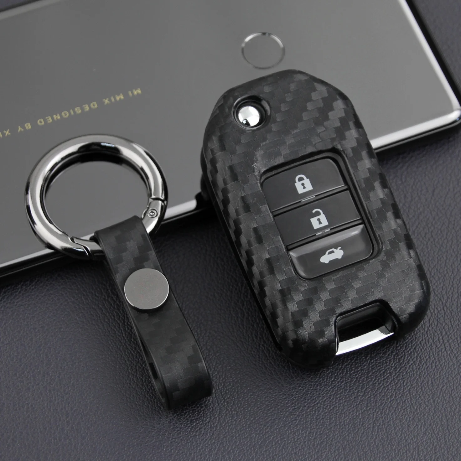 Силиконовый чехол для автомобильного ключа из углеродного волокна