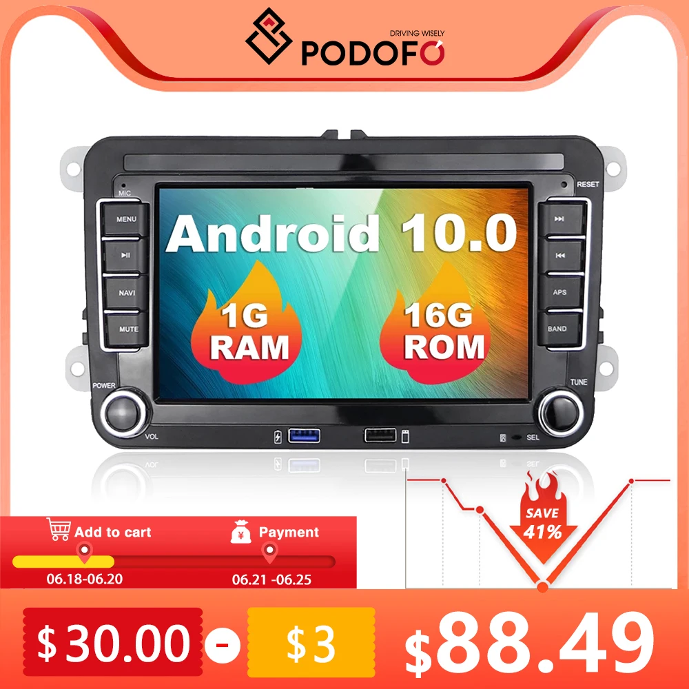 Автомагнитола Podofo мультимедийный MP5 плеер на Android с 7 &quotэкраном GPS для Skoda VW Passat B6
