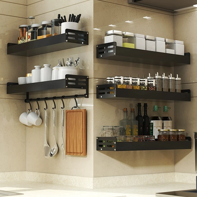 

2021 настенная кухонная полка для хранения, стеллажи для специй, космическая алюминиевая многофункциональная кухонная полка без перфорации, ...