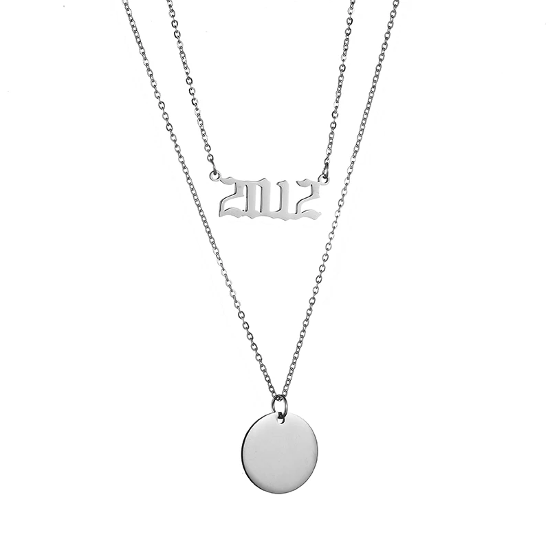 Year Number 1980-2019 Layered Necklaces Stainless Steel Round Pendant Custom Color Photo Engrave Text Chain Choker Birthday Gift | Украшения