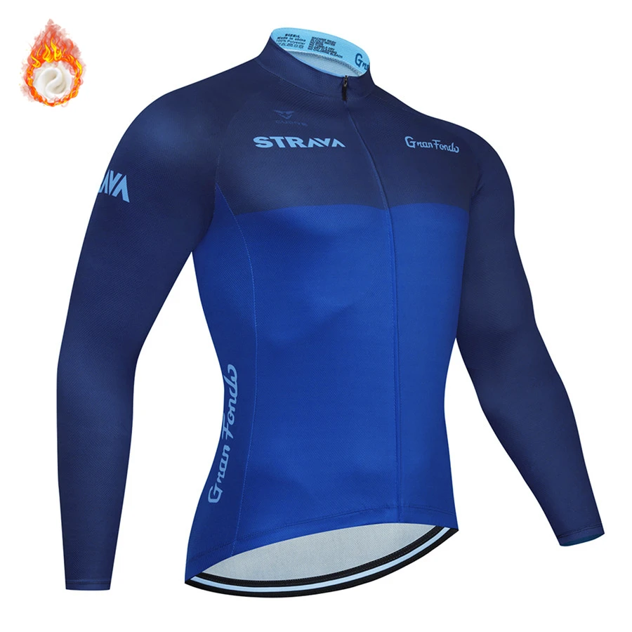 

2021 STRAVA Winter Thermal Fleece Jacket Cycling Jersey Long Sleeve Ropa Ciclismo Hombre Bicycle Wear Bike Clothing Maillot