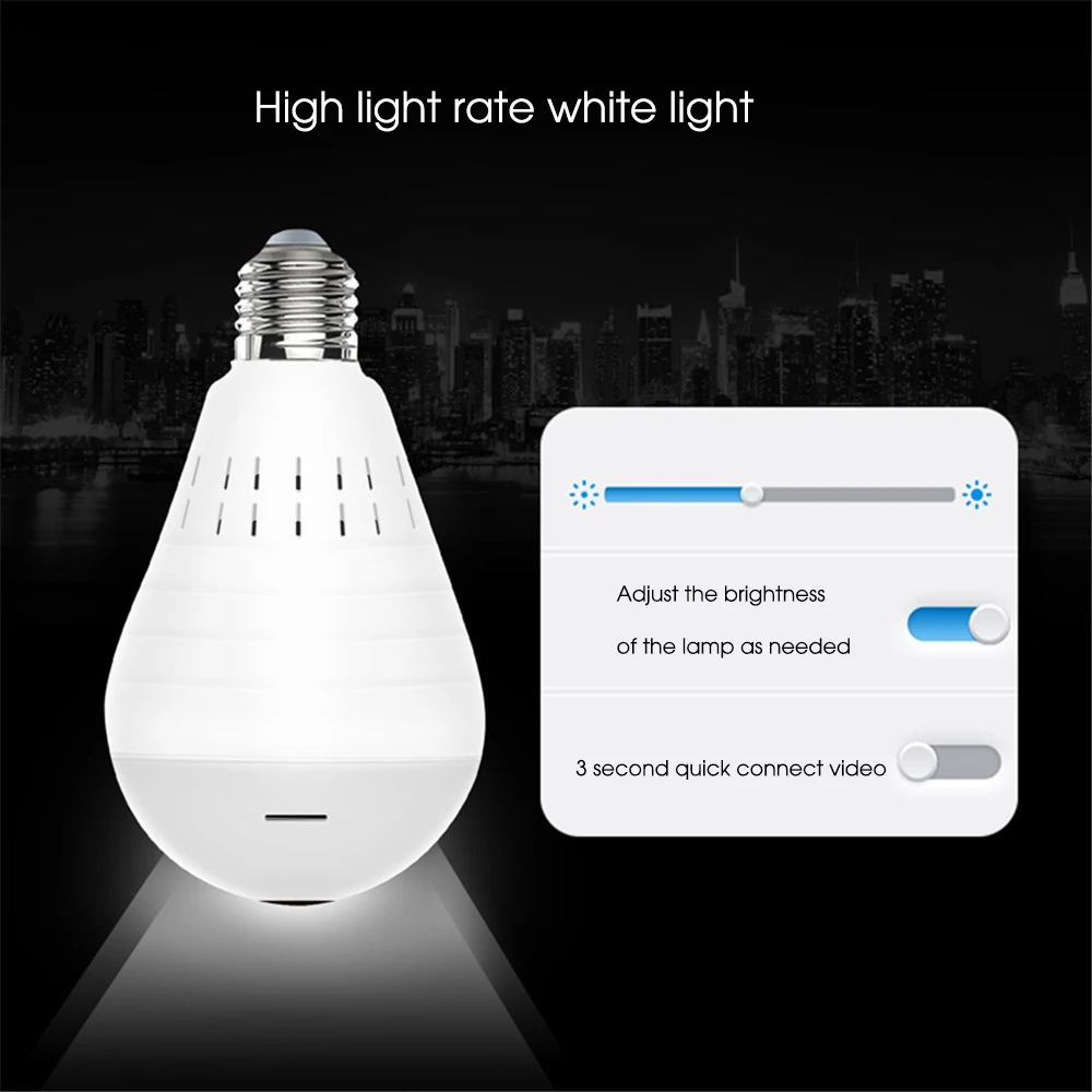 360 Degree Wireless IP Camera Security Fisheye Panoramic Surveillance Wifi Night Vision Bulb Lamp CCTV P2P | Безопасность и защита