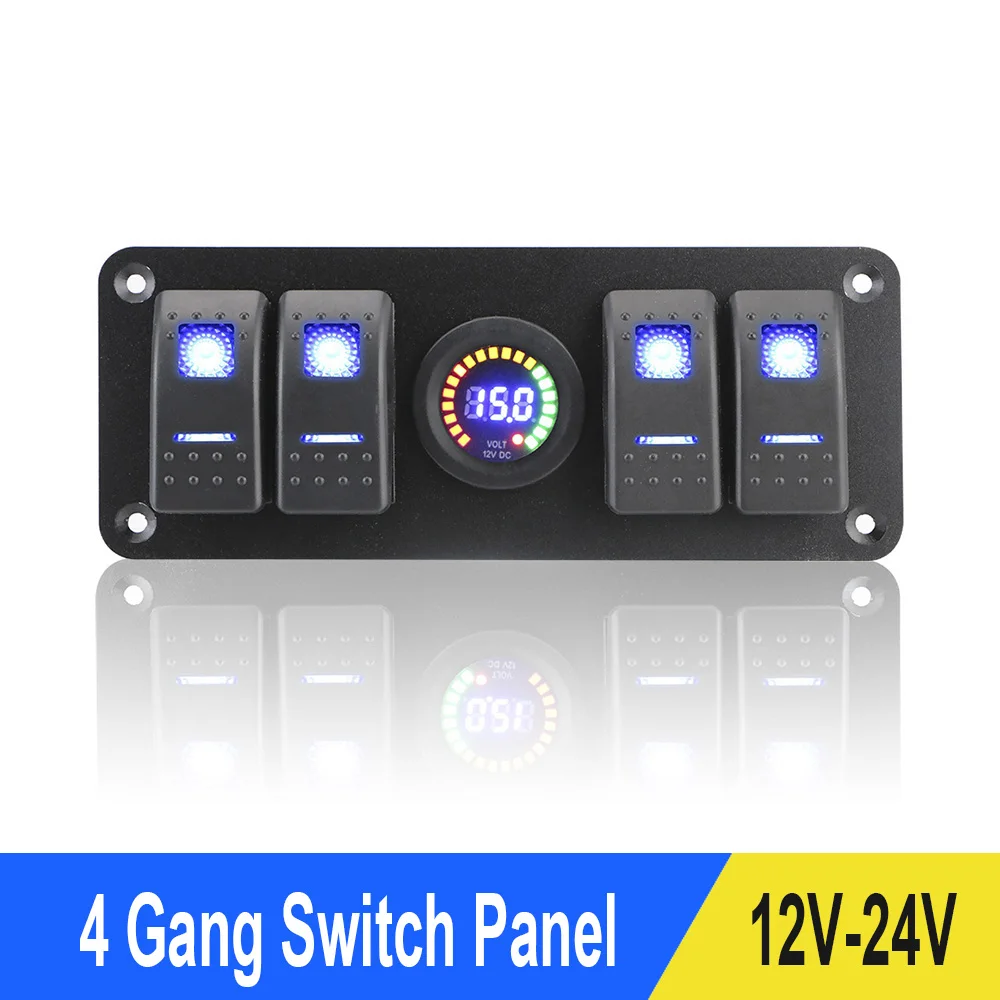 

4 Gang красочные кулисный переключатель Панель 12V/24V цепь Управление выключатель светодиодный вольтметр для автомобиля RV Морской Переключате...