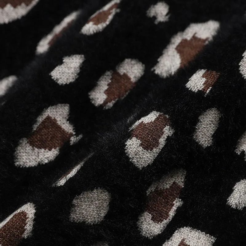 Женская леопардовая юбка вязаная осенне-зимняя плотная кроличья шерсть