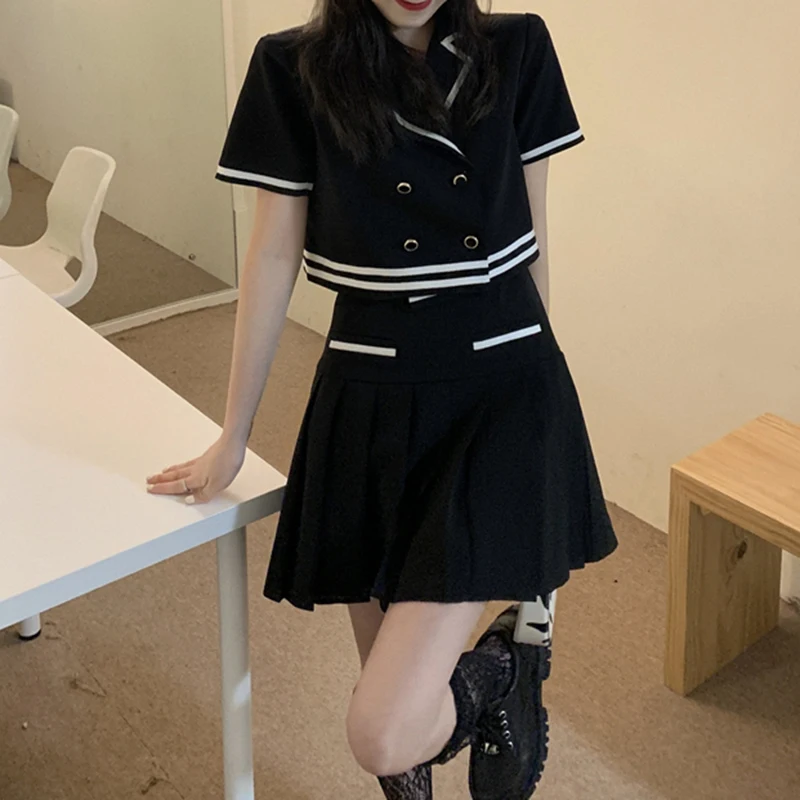 Sungtin юбка Костюмы Блейзер комплект из 2 частей женские плиссированные юбки