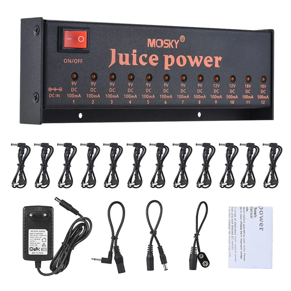 

MOSKY JUICE POWER Guitar Effect Power Supply Station 12 Isolated DC Outputs For 9V 12V 18V Guitar Pedal Low-power Amplifier Amp