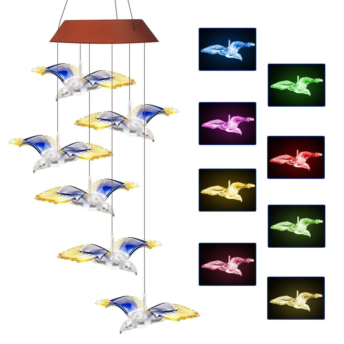 

Outdoor Solar Wind Chimes Eagle LED Solar Wind Chime Color Changing Six Eagle Waterproof Decoration Gifts for Gifts Thanksgiving