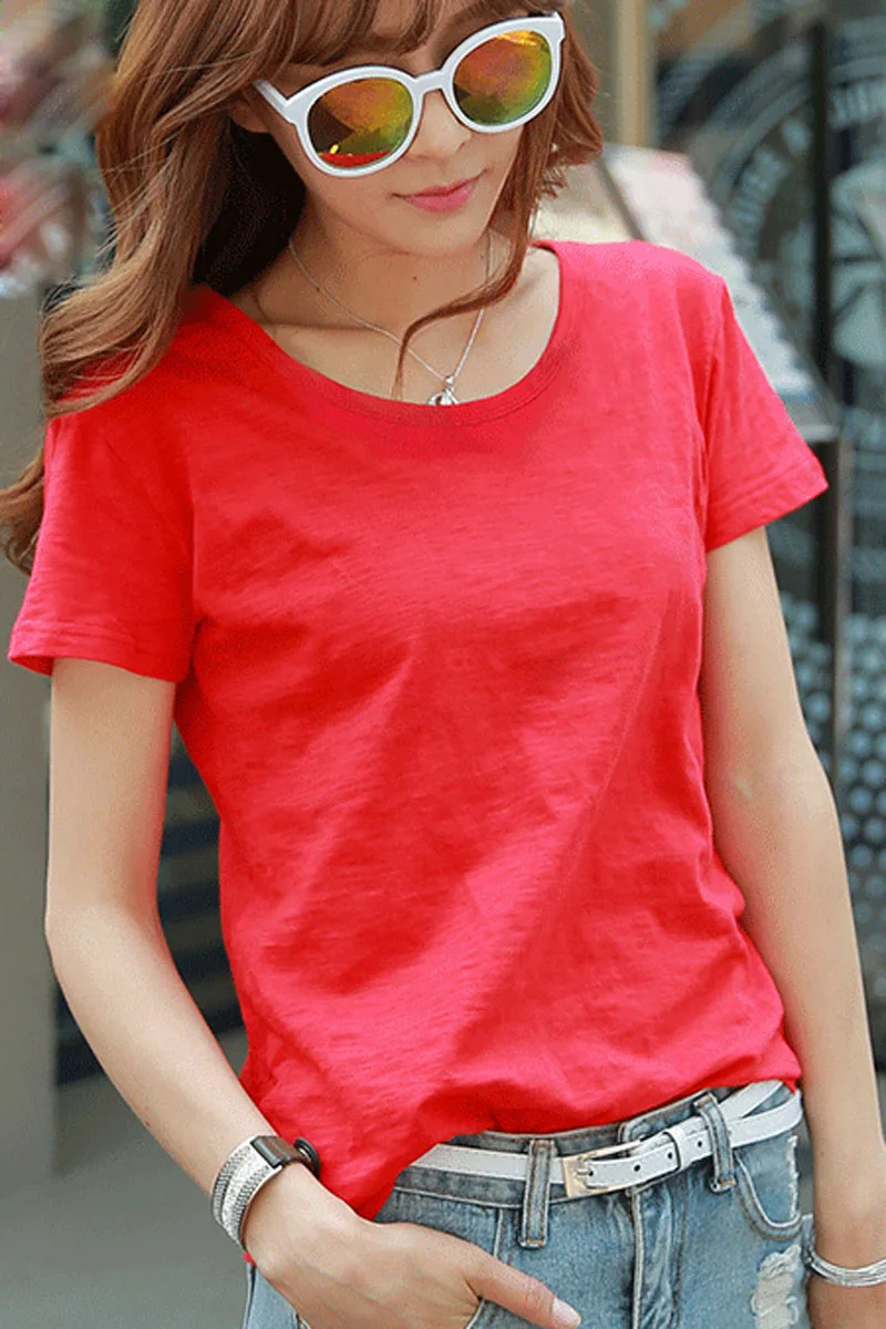 

Summer 2020 new slub cotton T-shirt for Women Short Sleeve loose Korean style simple solid color half sleeve simple T-shirt