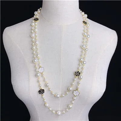 Тройной слой цепи жемчужное ожерелье свитер Цепь Длинное Ожерелье Подвески