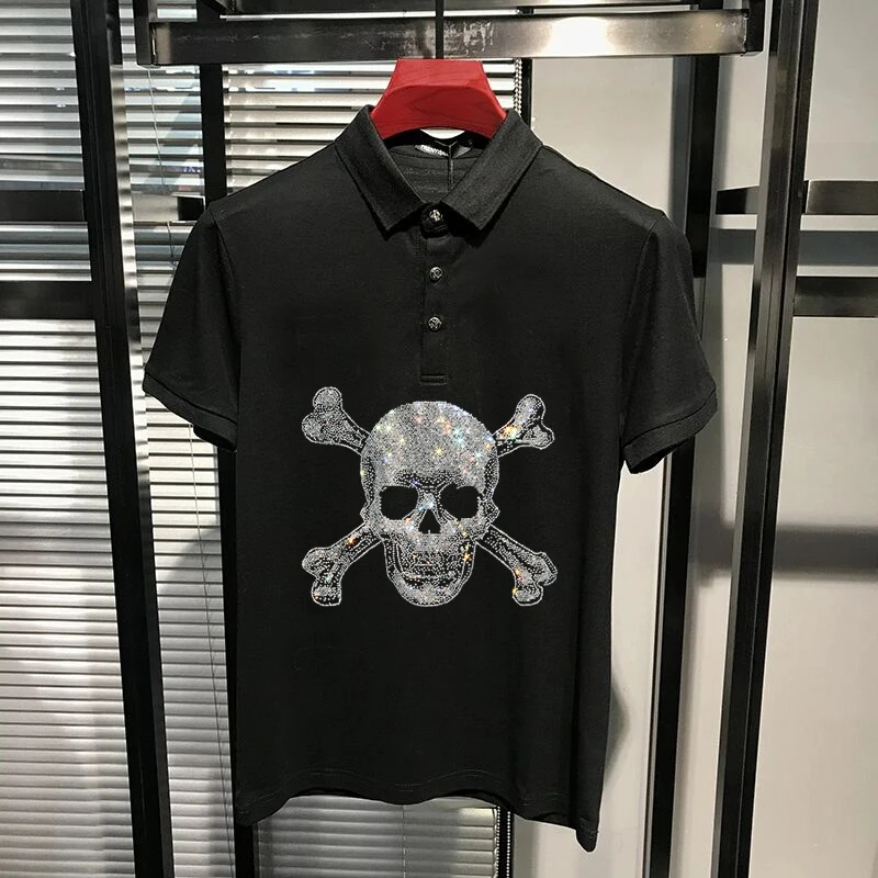 

Golf Harajuku Cotton Polo Popular Short Sleeve Hot Diamond Cartoon Pattern Wild Outdoor Sweatshirt Men's T-Shirt