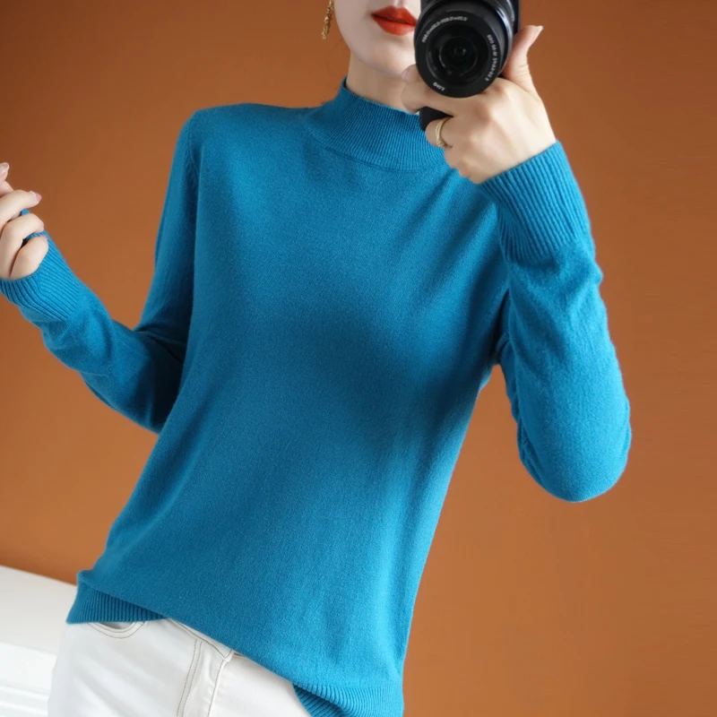 

2021 New half turtleneck sweaters Women long sleeved Loose Women Knitted sweater