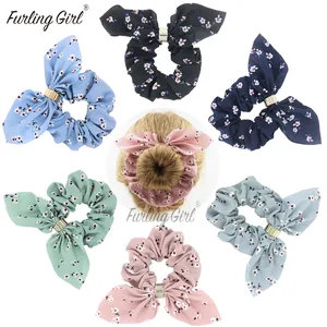Женские резинки для волос Furling Gilr, 1 шт., эластичные резинки для волос с цветочными кроличьими ушками и бантом, модные резинки для волос с бантом