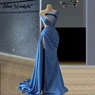Женское длинное вечернее платье с юбкой-годе, синее платье без бретелек с разрезом, с высоким разрезом сбоку, в арабском стиле, Дубай, 2021