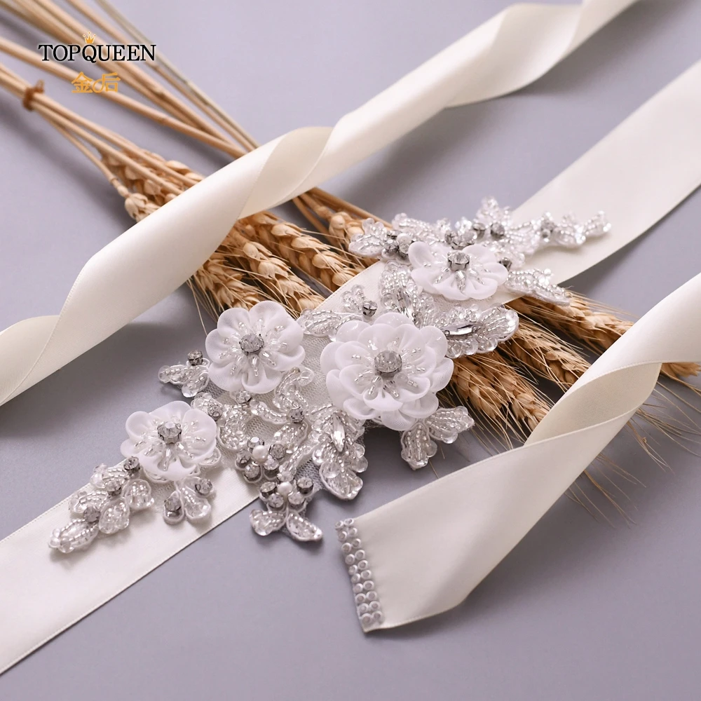 

TOPQUEEN S358 пояс с кристаллами для свадьбы, белый пояс для невесты, пояс с бусинами, стразы, цветок, пояс для невесты, платье для беременных