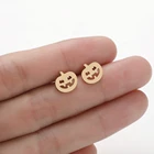 Серьги Тыква на Хэллоуин с улыбкой, милые маленькие золотые украшения в виде растений для женщин и девушек, аксессуары для воротника для подростков