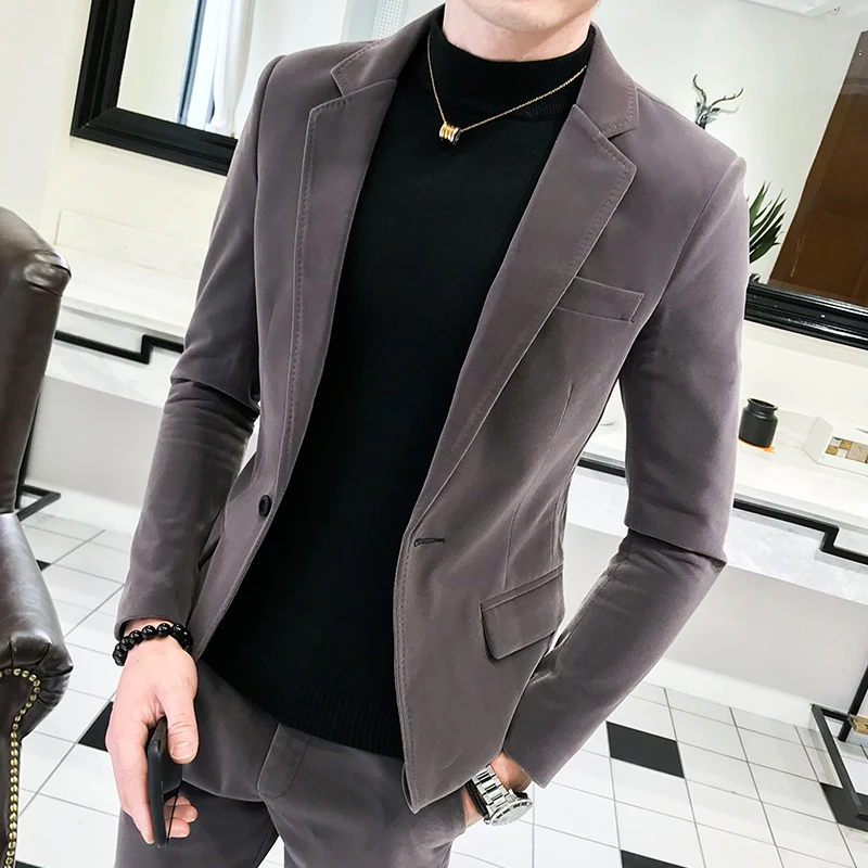 4 Color Velvet Suit Suit Men's Clothing Velvet Suit Long-sleeved Shirt + Business Casual Suit Men's Comfortable Fashion Suit enlarge