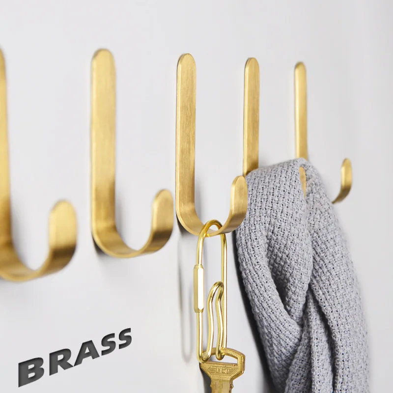 

4pcs Nordic Minimalism Solid Brass Towel Hanging Hook Family Robe Hats Bag Hook Punch Free Coat Key Towel Hooks Brushed Gold