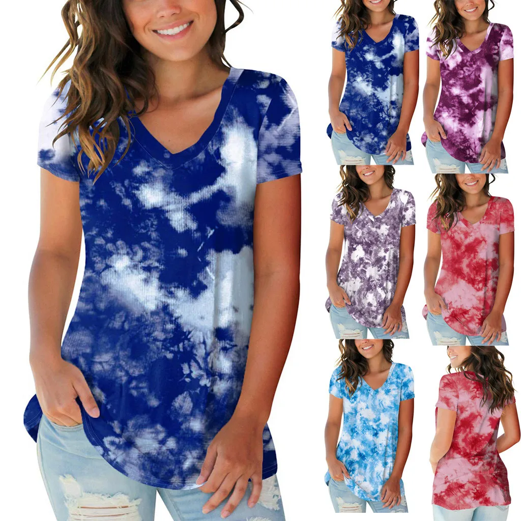 Женская футболка с V образным вырезом коротким рукавом|Футболки| |