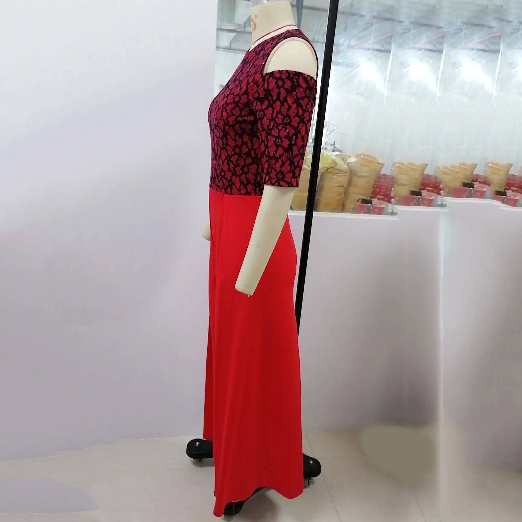Red Bodycon Jumpsuits For Women Plus Size Black Lace Patchwork Half Sleeve High Waist Elegant Evening Party Dinner Night Clothes