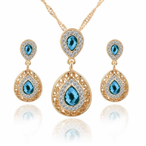 Капли воды Ювелирные наборы Красный Кристалл Камень ожерелье серьги комплект