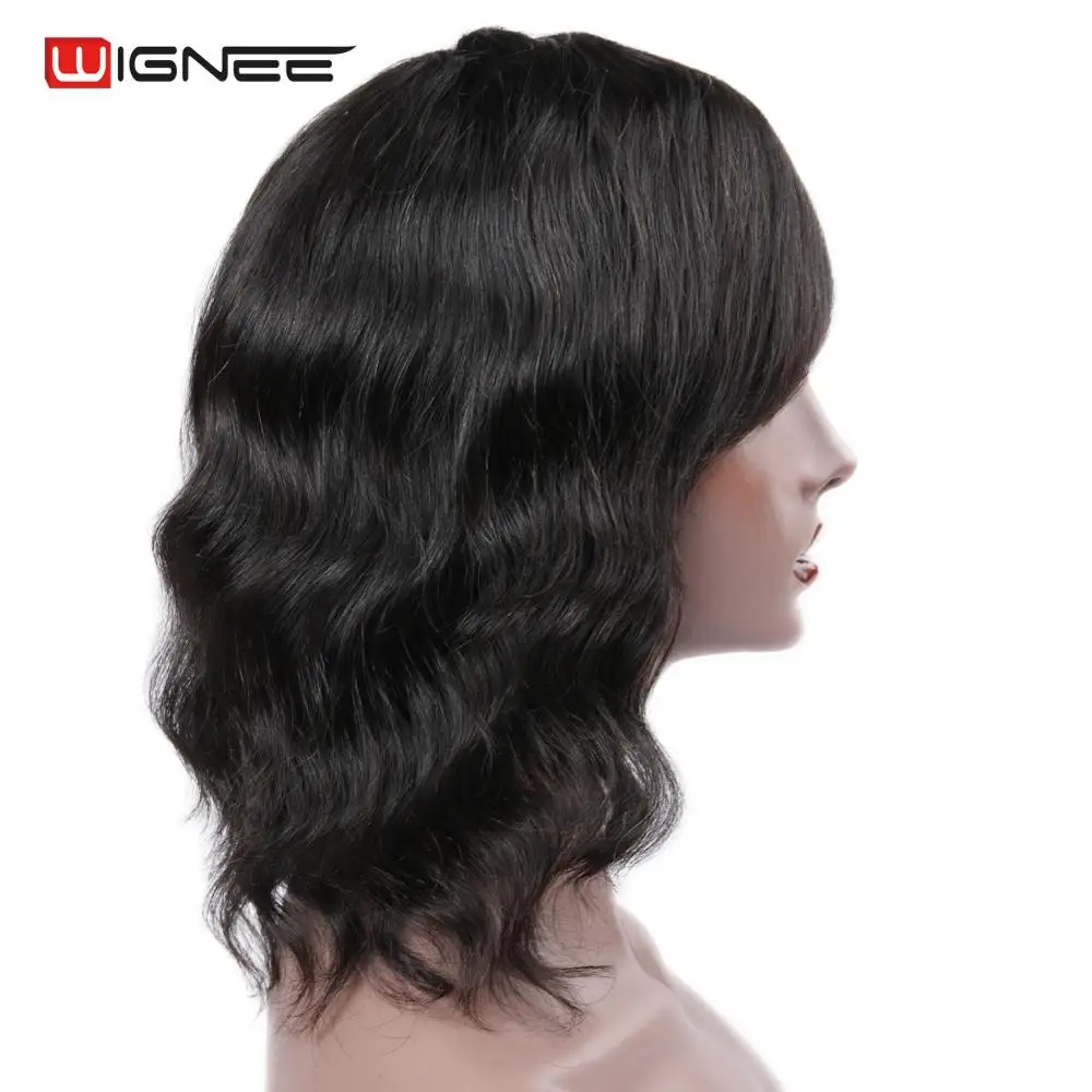 Wignee короткие парики из человеческих волос с бесплатной челкой для черных/белых
