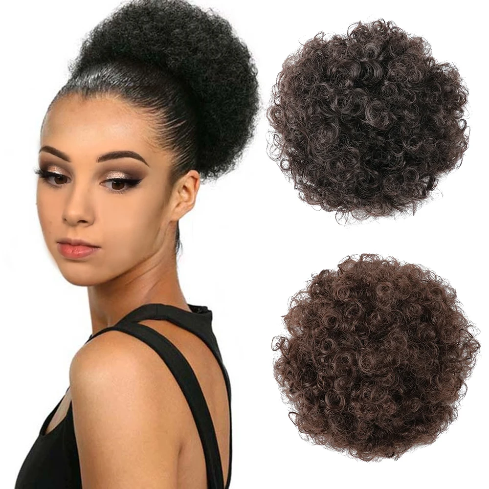 

AZIR New Kinky Hair Bun Synthetic Claw Clip Ponytail Hair Extensions Drawsting Short Ponytail Fluffy Afro Short Hair Buns