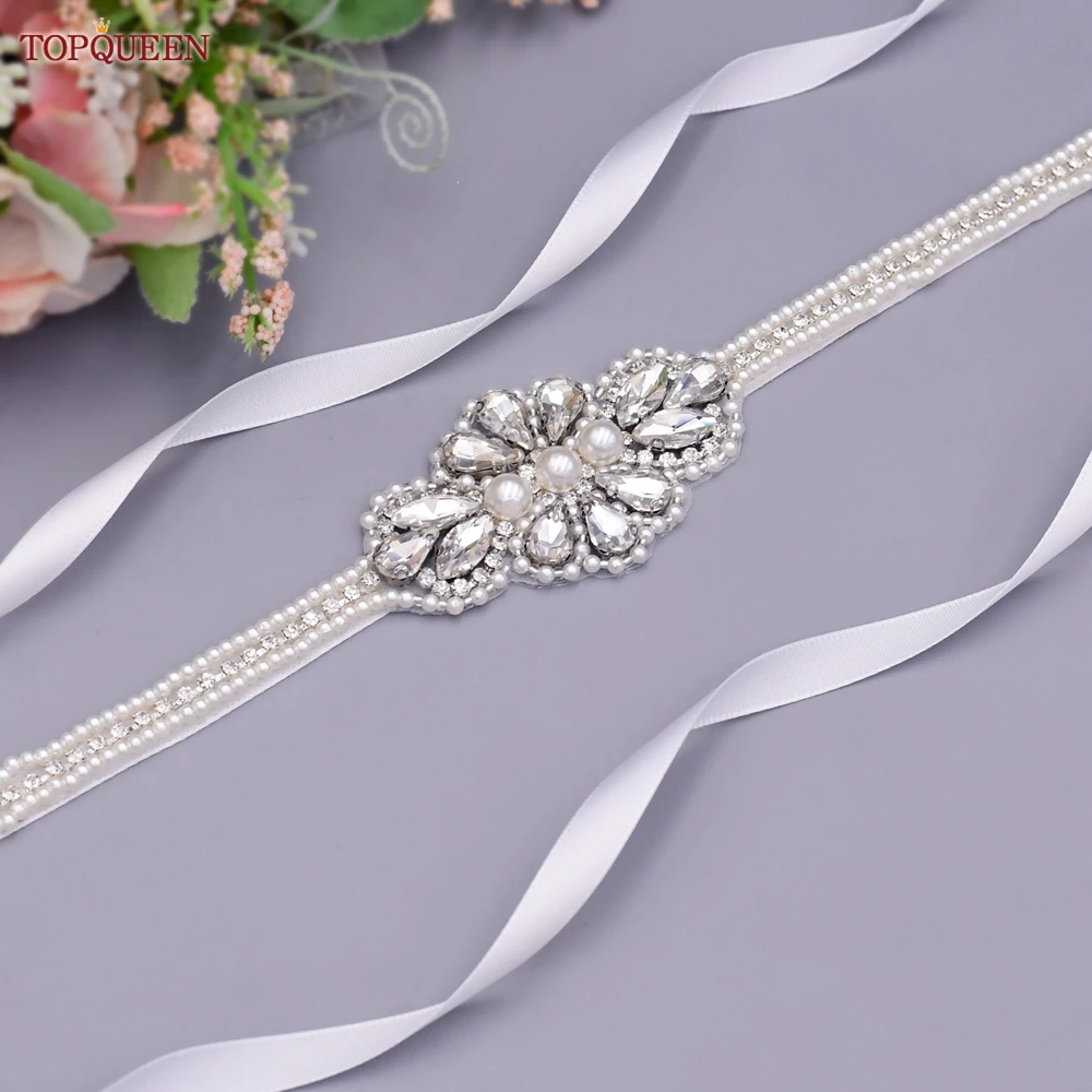 

TOP QUEEN S24 Bride Wedding Belts with Rhinestone and Pearl Women Party Prom Accessories Female Bridesmaid Dress Belts