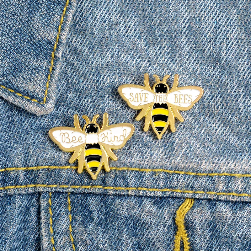 

MIX DESIGNS Save The Bees Enamel Pins Gold Bee Demin Jacket Cute Pin Badges Gift For Friends Women Jewelry WHOLESALE