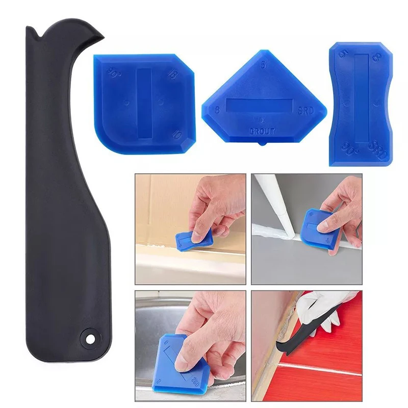 

4Pcs Caulking Tool Kit Plastic Sealant Grout Finishing Tools Hand Caulk Removal Tools Grout Scraper Caulk Remover