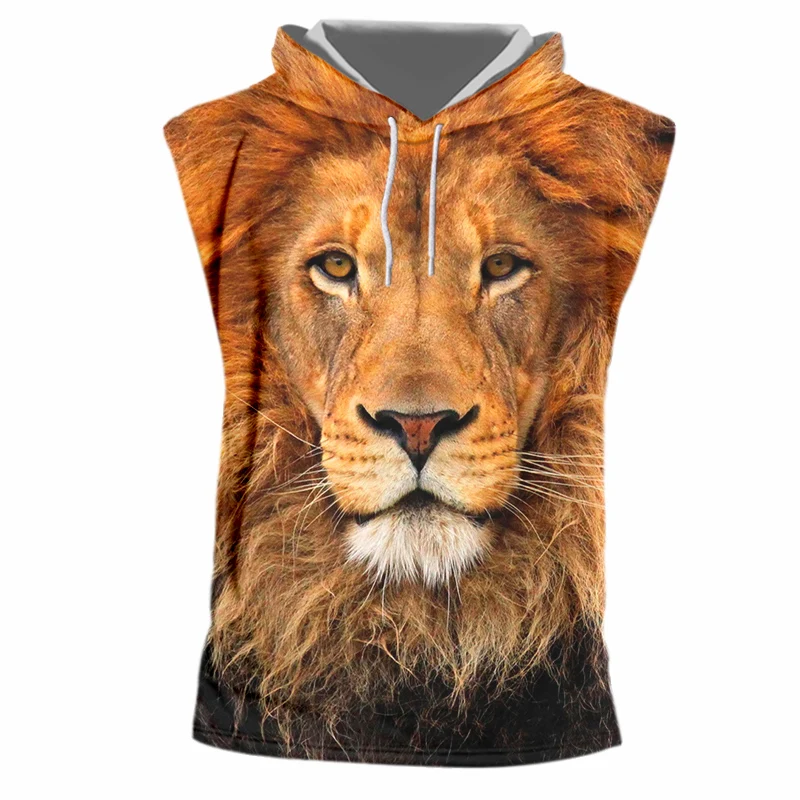 

Майка IFPD мужская с капюшоном, модная рубашка без рукавов, с 3D рисунком животных, стиль Лев, повседневная майка для фитнеса, европейские размеры, лето