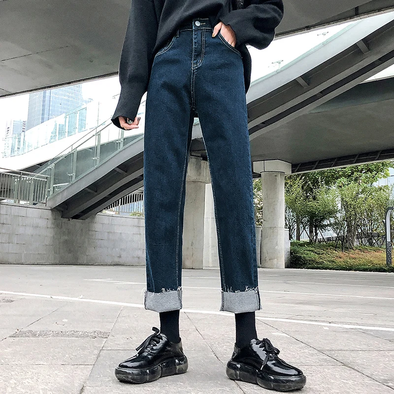 

Women's Cute Jeans Wide Leg Autumn Winter Straight Capris Loose Denim Pants Female Student Jeans Pants Women