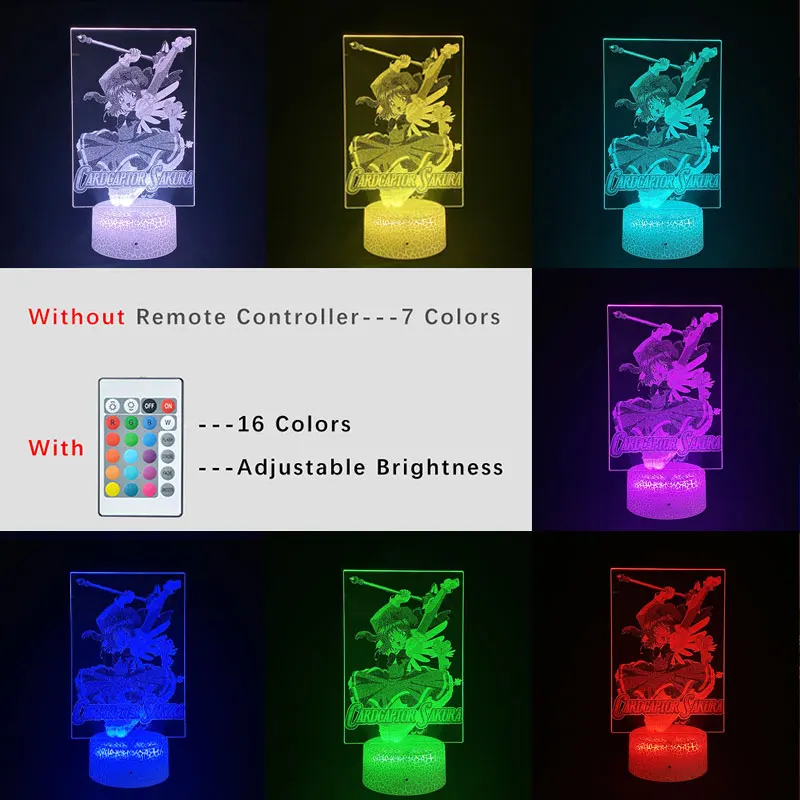 

Anime Illusion Night Light LED Card Captor SAKURA Figure 3D Picture Lamp Bedside Nightlight Home Decor Cool Gift for Fans Kids