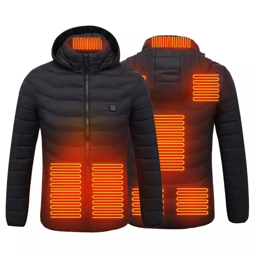 

VOLALO 2023 NWE Men Winter Warm USB Heating Jackets Smart Thermostat Pure Color Hooded Heated Clothing Waterproof Warm Jackets