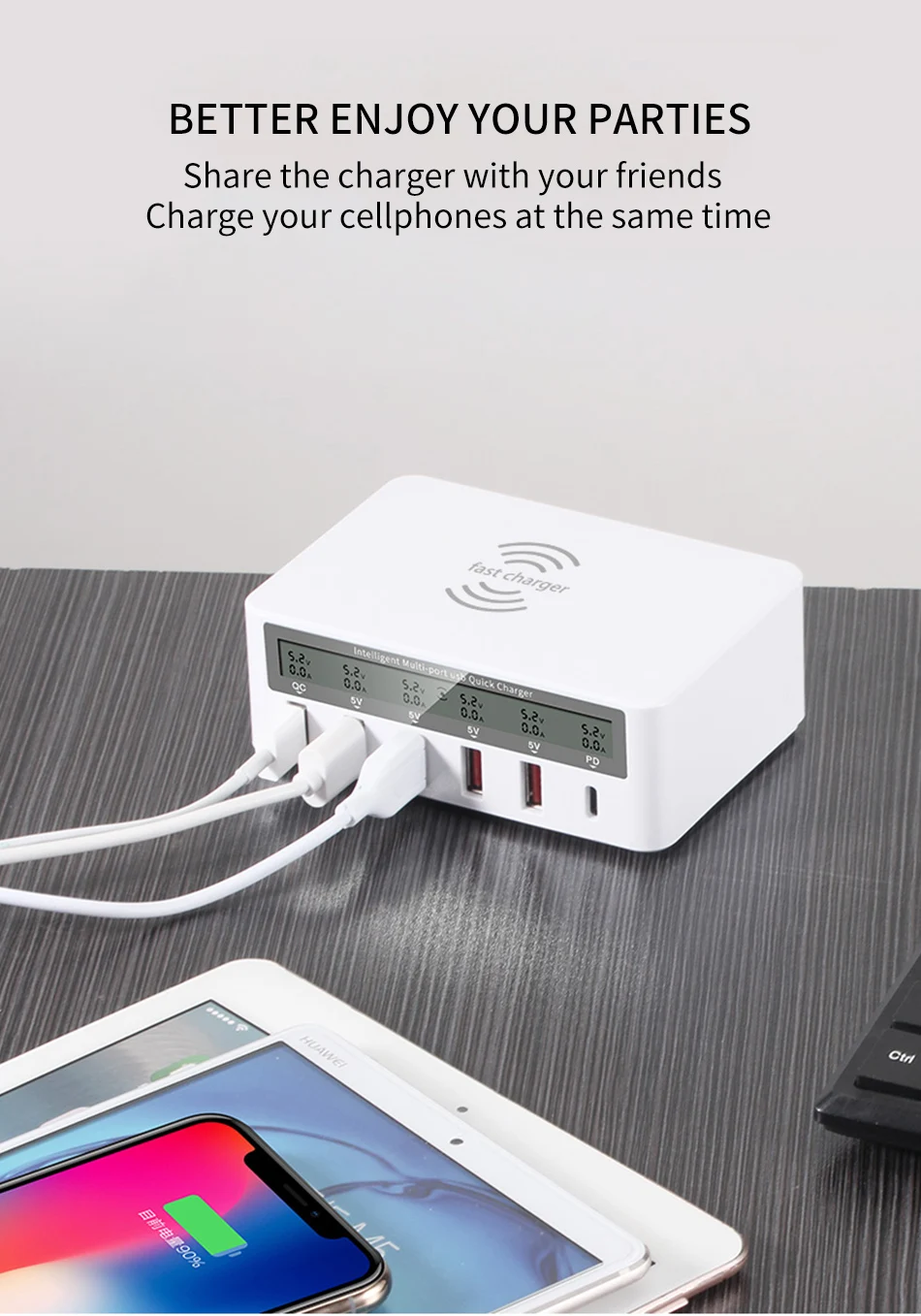 IHaitun 100 Вт беспроводной PD type C QC3.0 USB зарядное устройство светодиодный дисплей Быстрая док-станция для путешествий Быстрая зарядка 3,0 QC 4,0 для iPhone 11 Pro