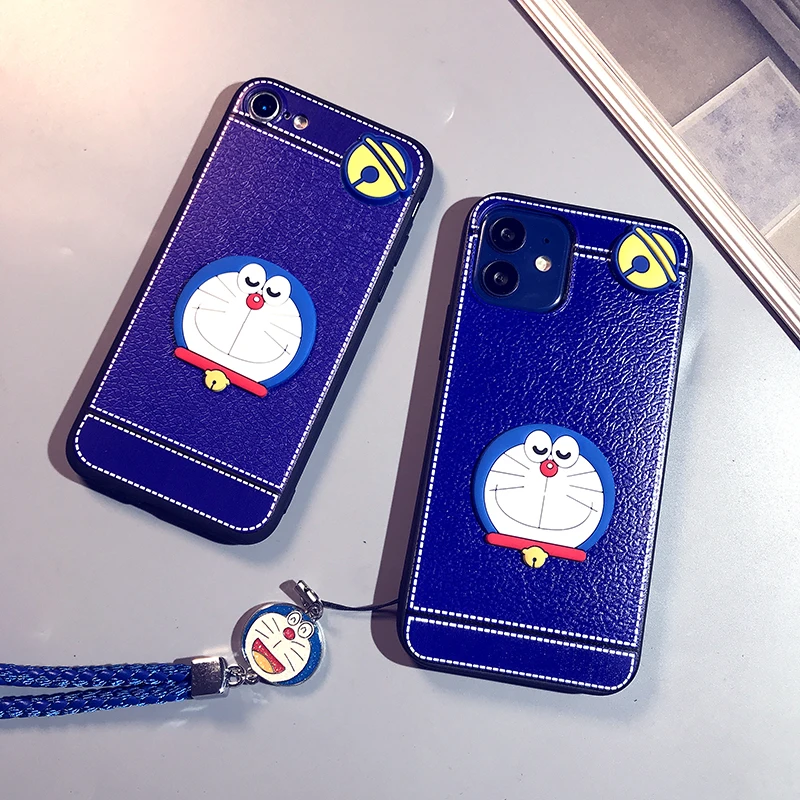 

Doraemon cute cartoon girl phone case for iphone12mini/11pro/12promax/se/xr/7plus/8p/xs/xsmax leather phone cover with lanyard