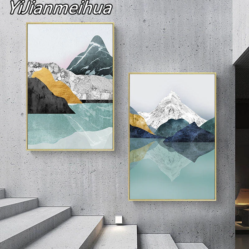 

Modern Abstract Canvas Painting Mountain Forest Sunset Landscape Nordic Poster Print Wall Art Picture Home Corridor Decoration