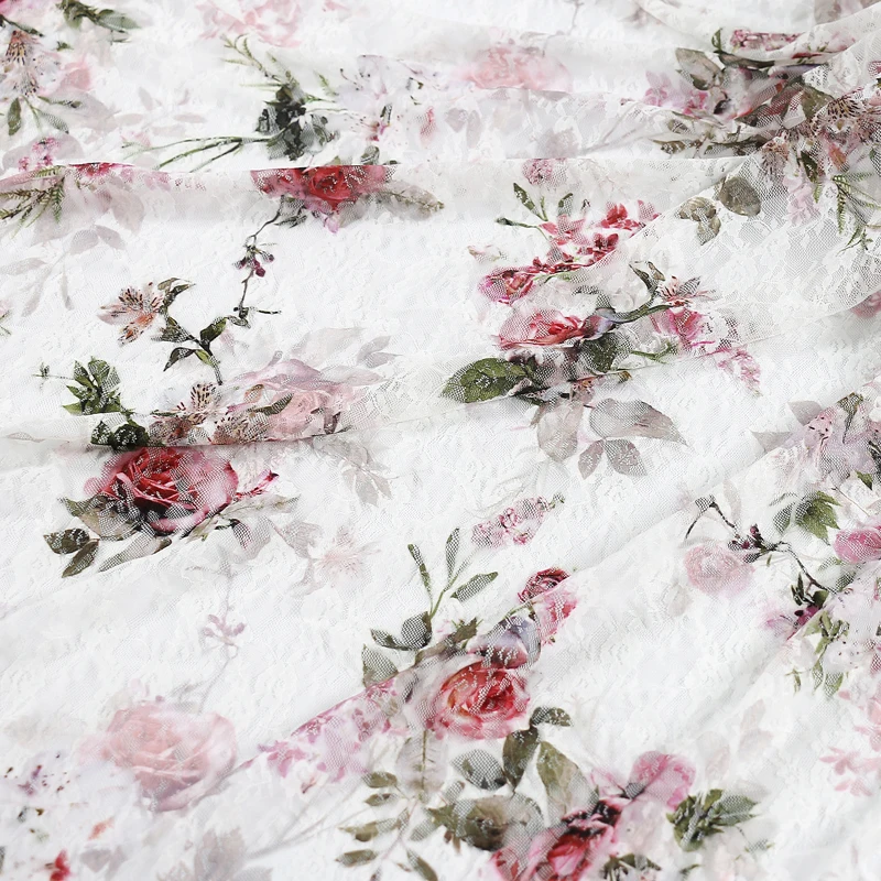 

Small rose flower lace fabric printing sexy breathable washable ladies decorative bra webbing cloth bag lace dress factoryOutlet