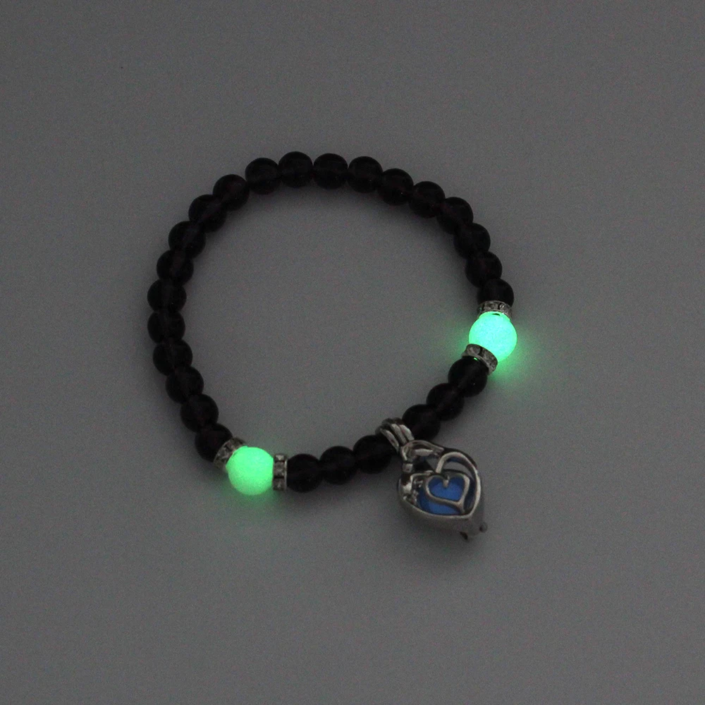 Светящийся Шарм браслет в форме сердца светящийся темноте натуральный камень