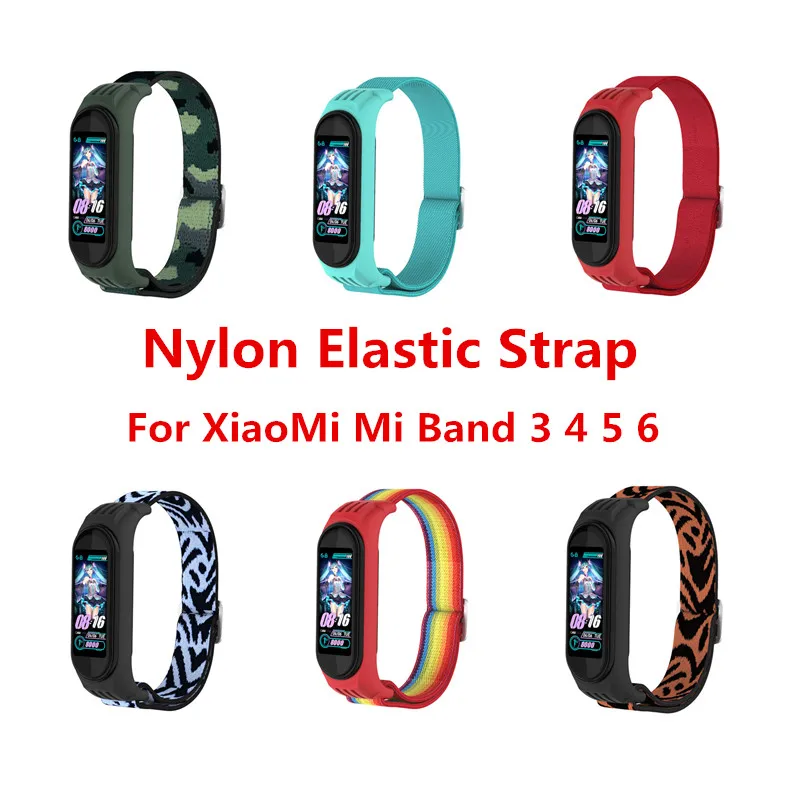 Ремешок нейлоновый для XiaoMi Mi Band 6 5 4 3 регулируемый эластичный спортивный браслет