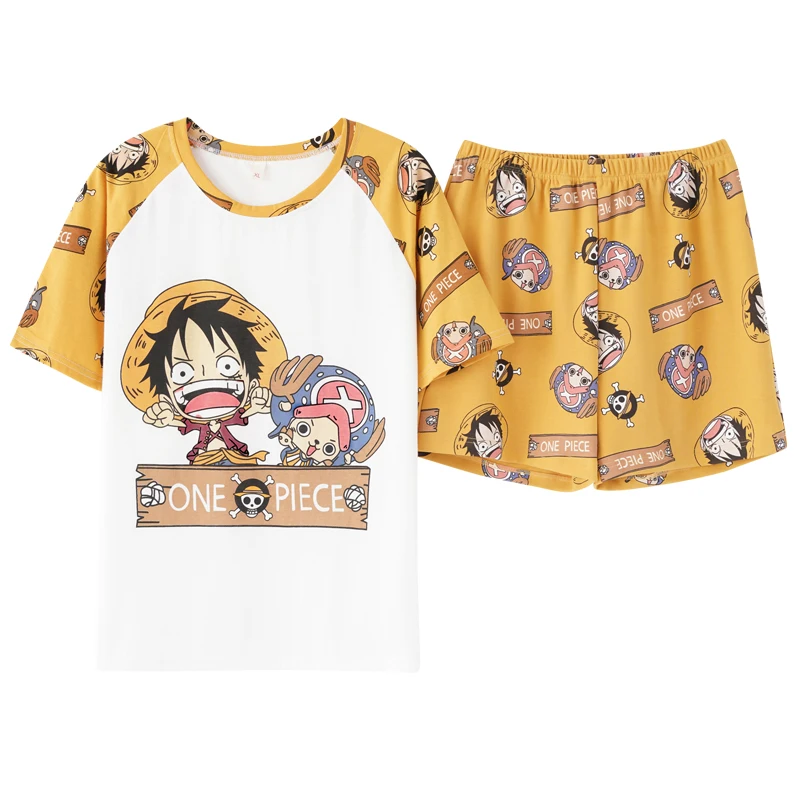 

Men Homewear Funny Japan Anime Couple Pajamas Set Knitted Cotton Short Sleeves Nightwear Suit For Women Fashion Summer Plus Size