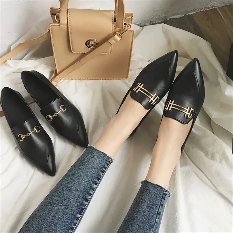 Женские лоферы с металлической пряжкой двухцелевые туфли в стиле ретро 2020 | Обувь