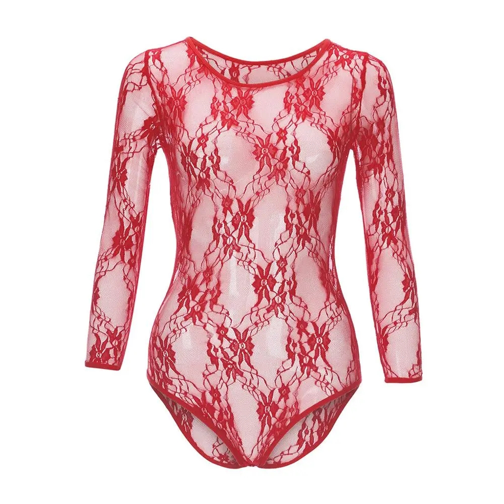Flower Lace Sheer Women Jumpsuits Sexy O-Neck Long Sleeve Solid Stretch Leotard Bottoming monos de fiesta 2020 New Drop Shipping |