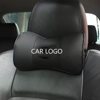 2pc genuine leather bone shaped car seat pillow neck rest headrest comfortable black cushion pad custom logo pattern
